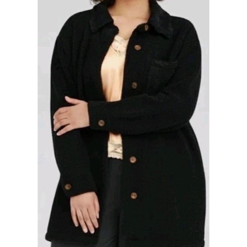 New $169 Lucky Brand Teddy Sherpa Jacket Shacket Lined Oversized Black Large